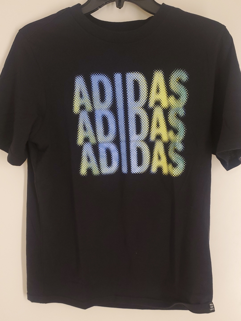 adidas Black Short Sleeve Tee with Blue & Yellow Gradient Logo
